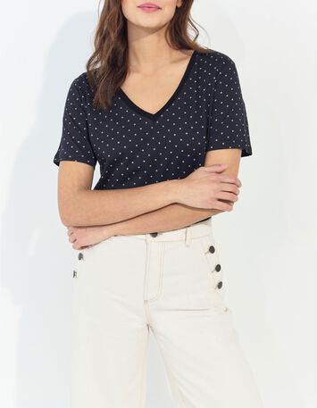 MADIAN - T-shirt noir coton bio minimaliste carr&eacute;s &eacute;crus -1