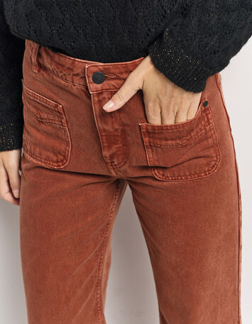LE HAILEY - Jean flare marron surteint poches plaquées-4 LE HAILEY - Jean flare marron surteint poches plaquées-4