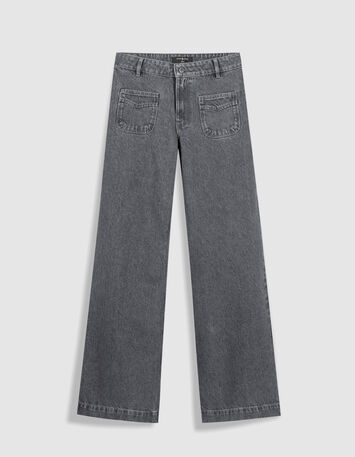 LE HAILEY - Jean flare gris surteint poches plaqu&eacute;es-1