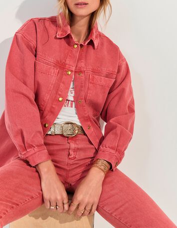 DULCE - Surchemise en jean rose waterless maxi poches -1