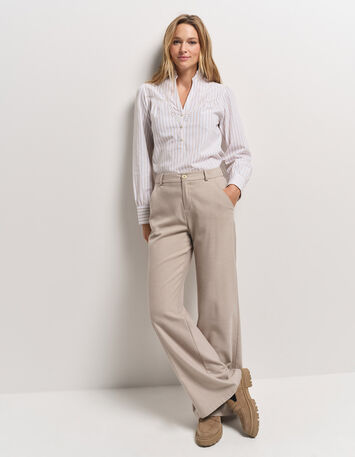 CAYCE - Blouse blanche motif rayures beige -7 CAYCE - Blouse blanche motif rayures beige -7