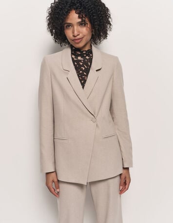 VIGG - Veste de costume beige boutonnage asymétrique-1