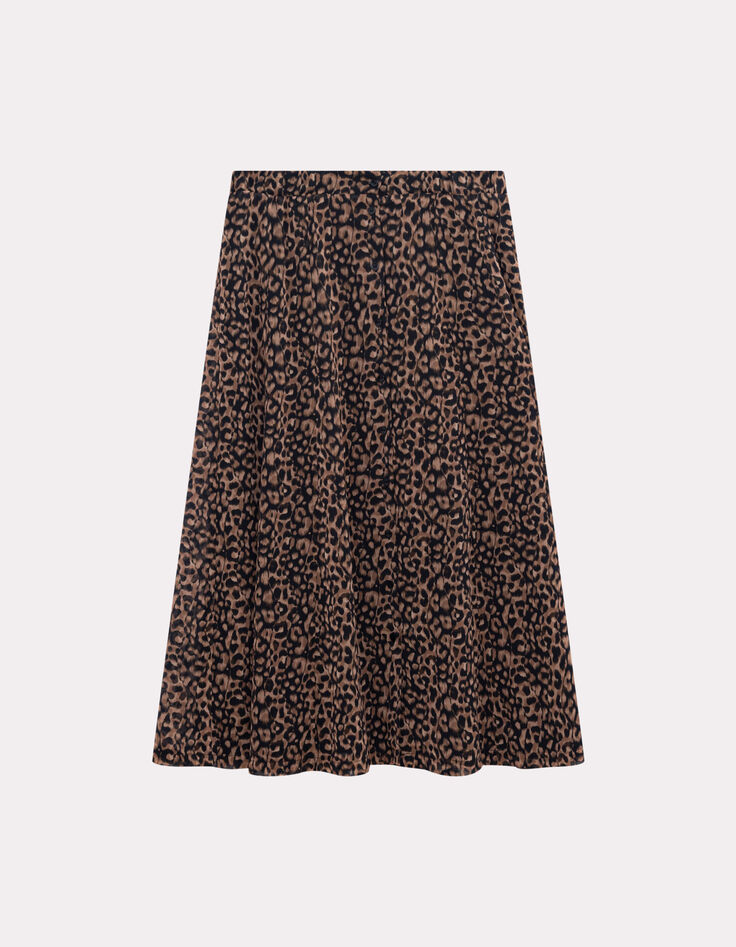 JOYAU - Jupe noire polyester recyclé imprimé léopard-5