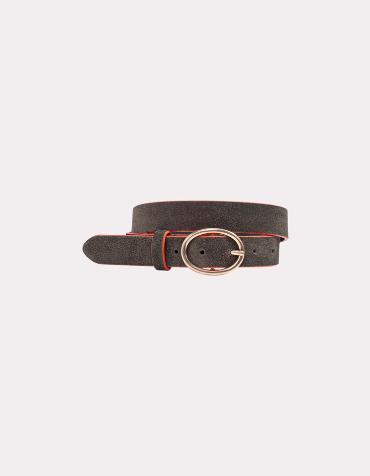 ALYX - Ceinture kaki cuir velours bordures orange-1