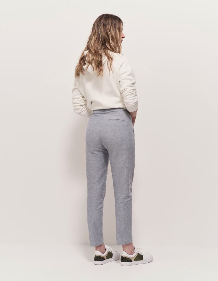 POSY - Pantalon carotte bleu motif rayures fantaisie-4 POSY - Pantalon carotte bleu motif rayures fantaisie-4