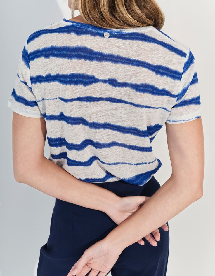 MILLET - T-shirt blanc motif rayures floues bleues -3