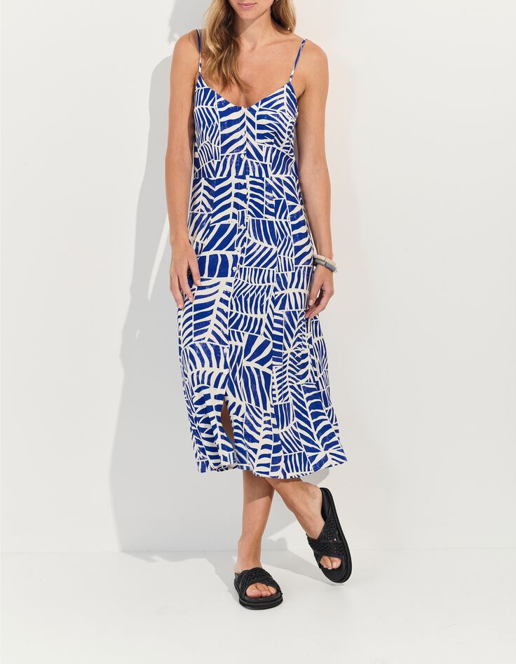 RODA - Robe midi bleue imprim&eacute; patchwork feuilles -6
