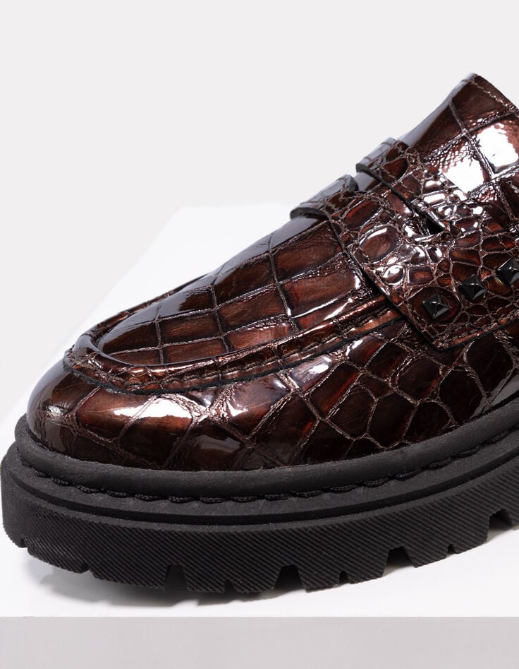 O.MAYA - Mocassins marron cuir verni embossé croco-2 O.MAYA - Mocassins marron cuir verni embossé croco-2
