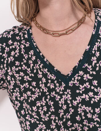 CESARIA - Top vert imprimé minimaliste floral-4