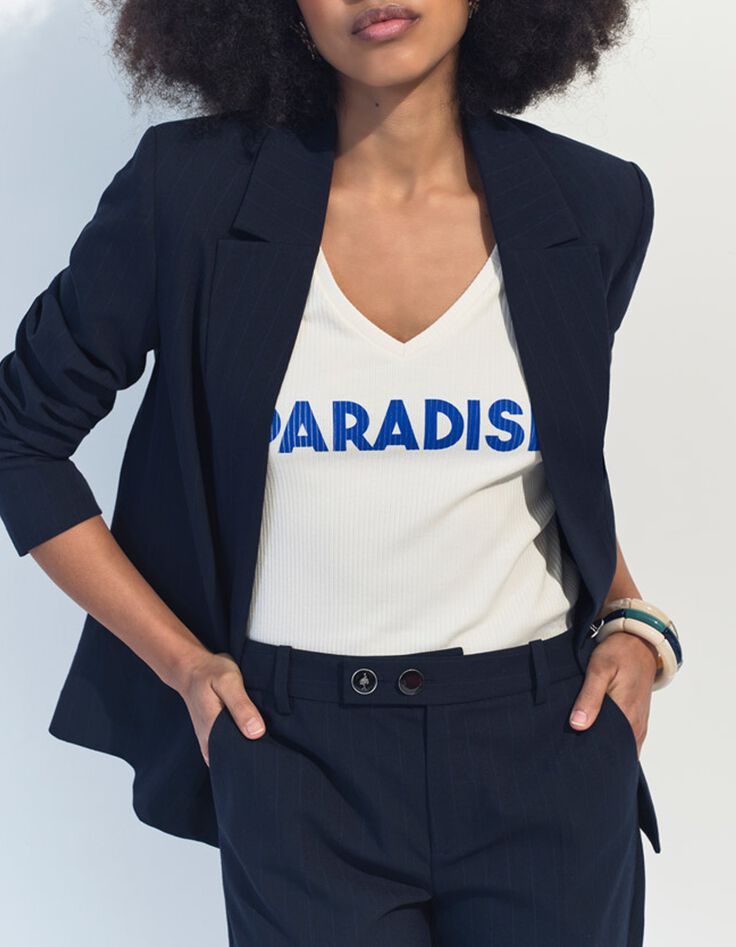 MIRO - T-shirt blanc c&ocirc;tel&eacute; &agrave; message -5