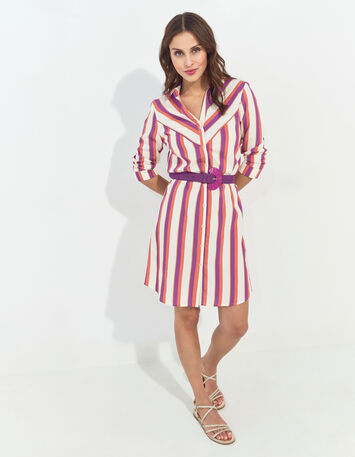 REALLY - Robe chemise écrue motif rayures couleur -1