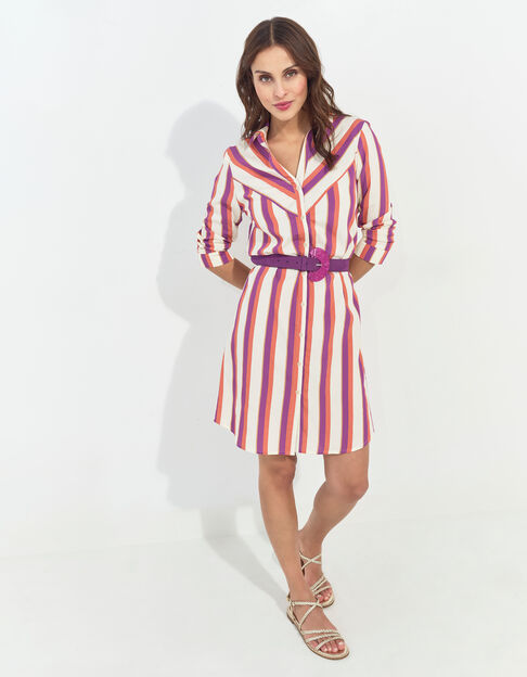REALLY - Robe chemise écrue motif rayures couleur  - One Step
