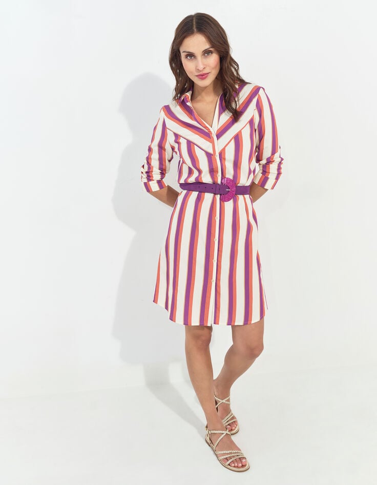 REALLY - Robe chemise écrue motif rayures couleur -1
