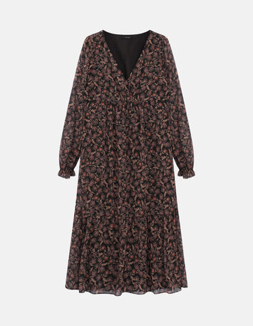 ROCKET - Robe midi noire à imprimé cachemire fleurs-5