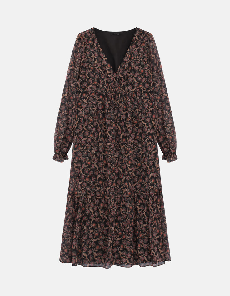 ROCKET - Robe midi noire à imprimé cachemire fleurs-5