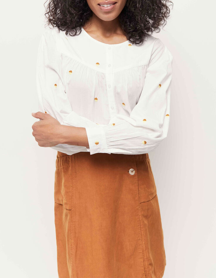 CELESTE - Chemise écrue broderies pois bicolores-2