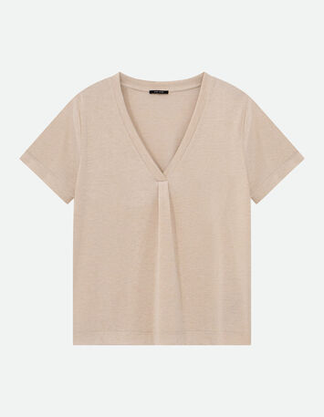 MARCIA - T-shirt doré encolure V maille irisée -6