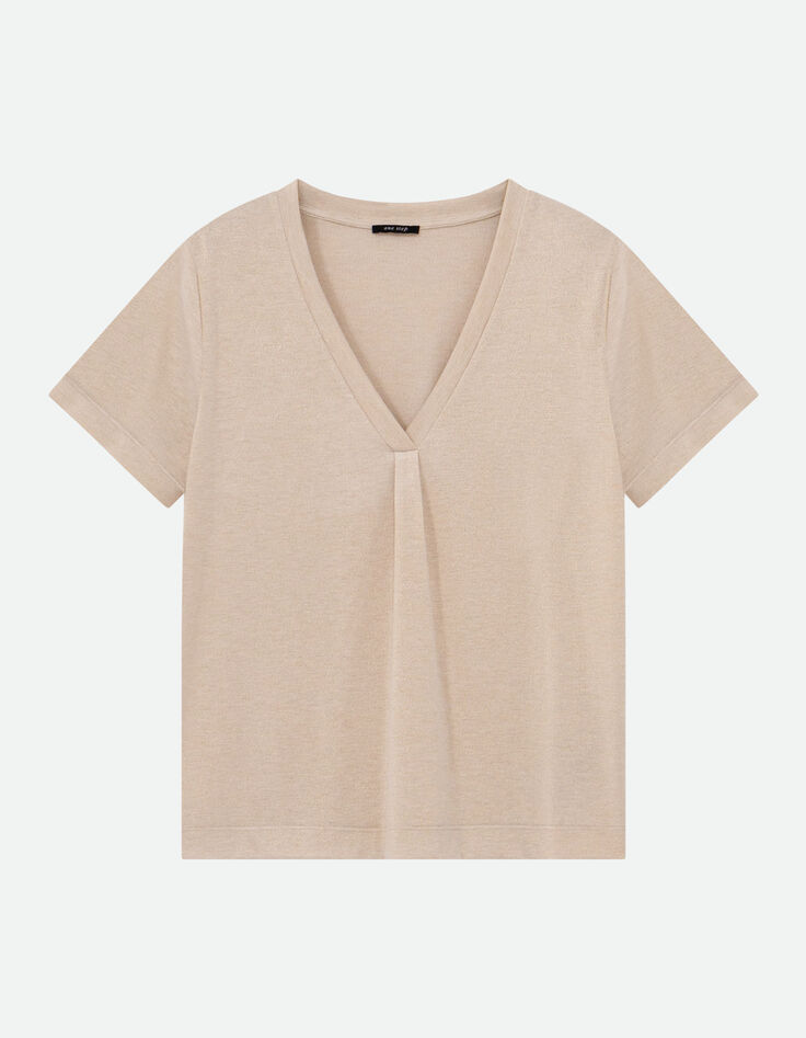 MARCIA - T-shirt doré encolure V maille irisée -6