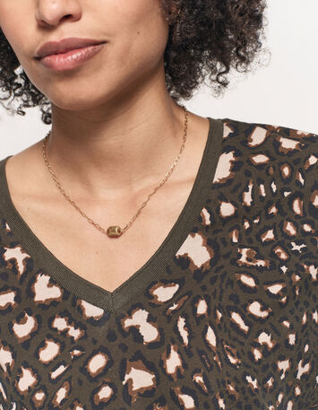 MADIAN - T-shirt kaki coton bio imprimé tachiste animalier-4