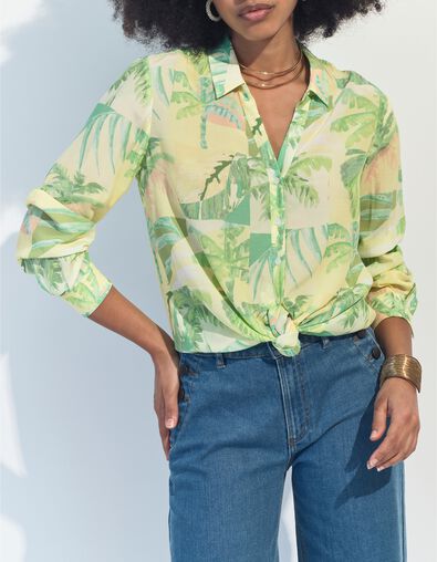 CROSS - Chemise verte imprim&eacute; oasis aquarell&eacute;  - One Step