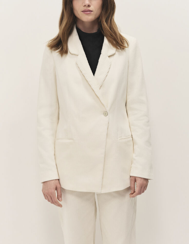 VIGG - Veste de costume ivoire velours c&ocirc;tel&eacute;-2