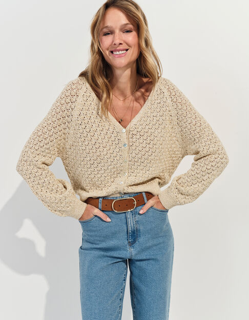 TOMAS - Cardigan beige doré tricot lurex fantaisie  - One Step