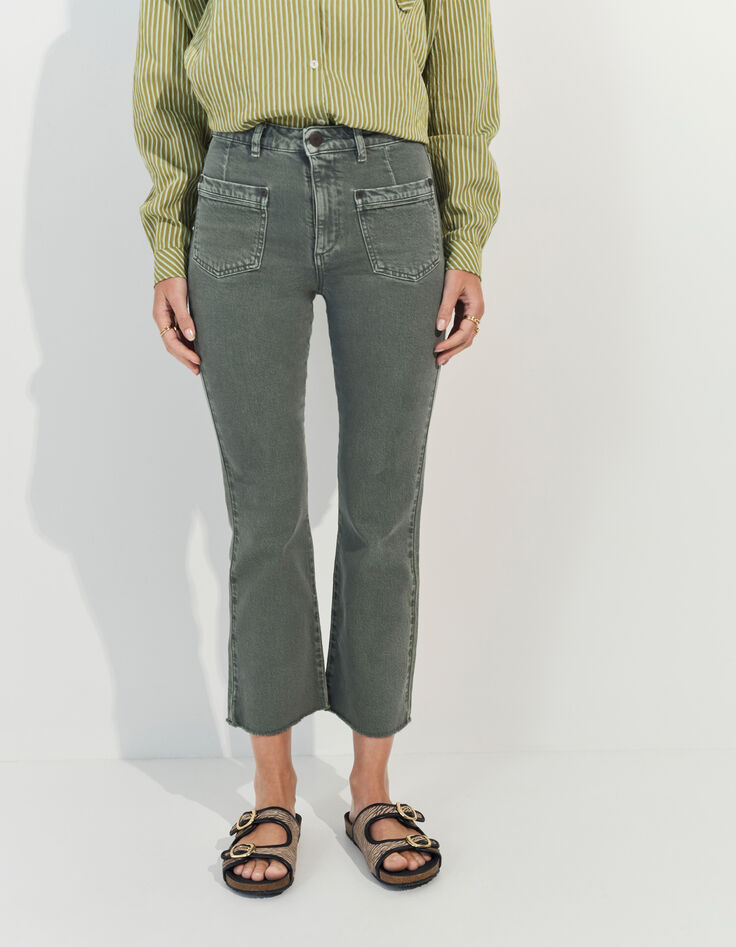 LE KARLIE - Jean bootcut kaki waterless 7/8ème -2