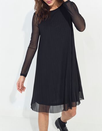 ROMA - Robe noire pliss&eacute;e -3