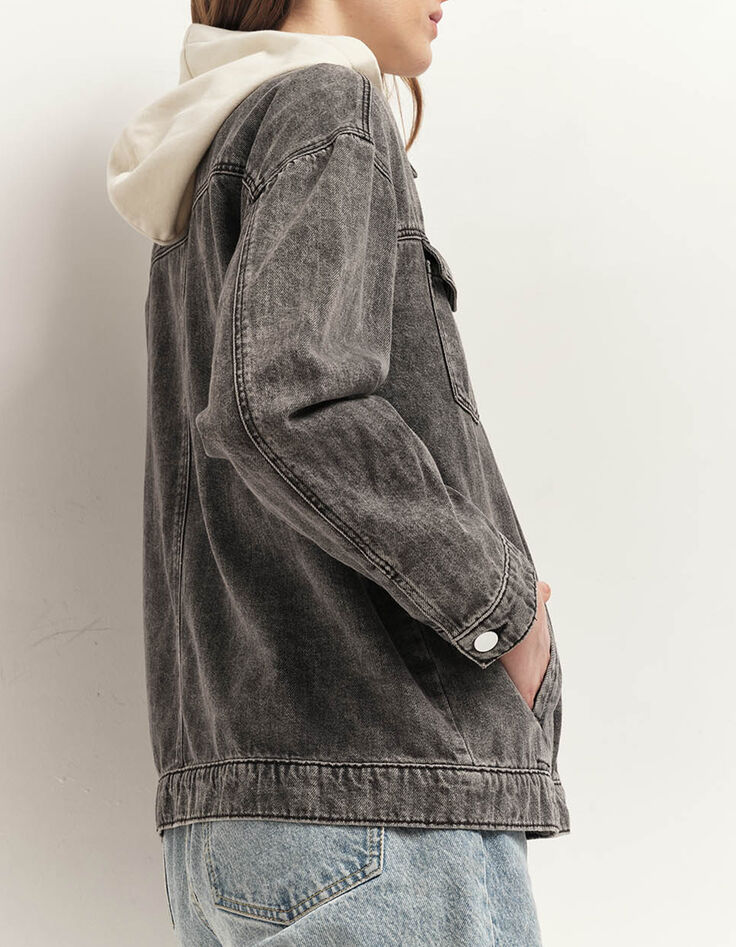 DOLLIS - Veste en jean opale grey avec capuche amovible-3
