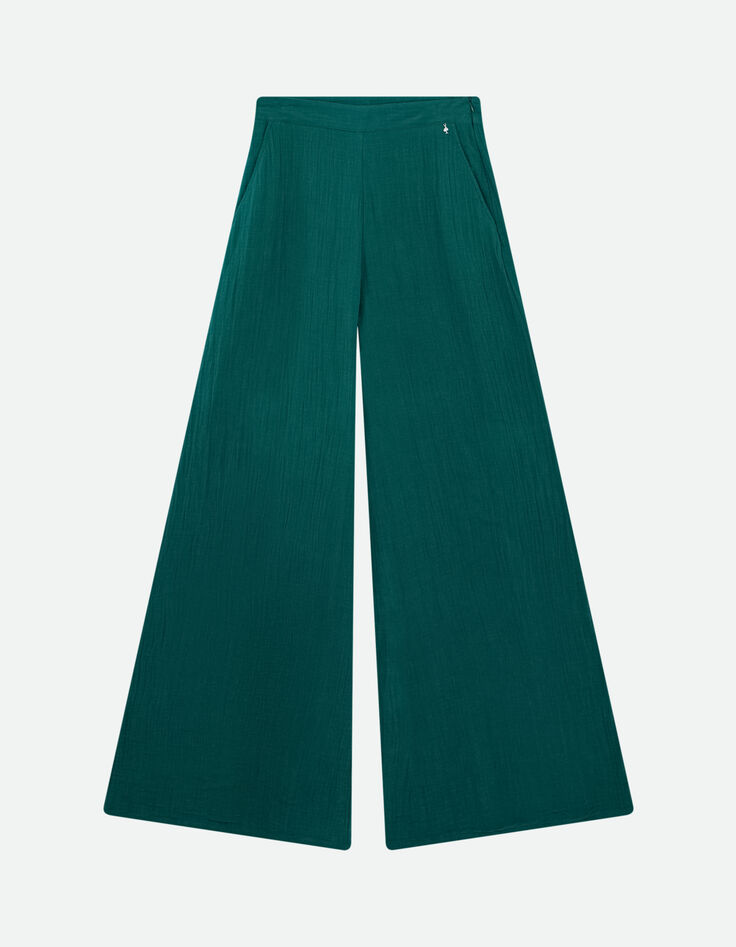 PARA - Pantalon large vert gaze de coton bio -2