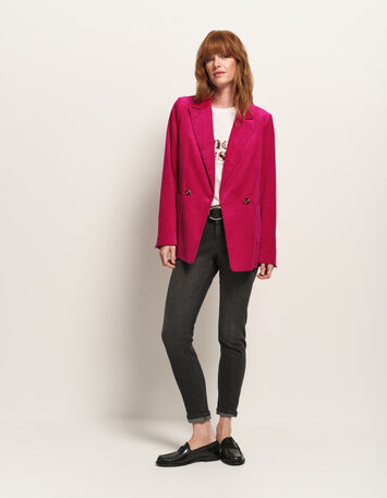 VACANCY - Veste de tailleur rose velours côtelé-3