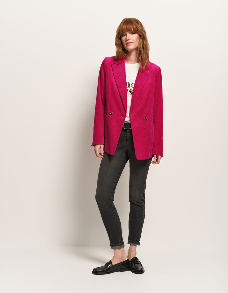 VACANCY - Veste de tailleur rose velours côtelé-3