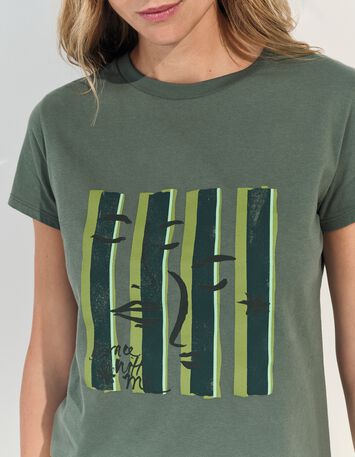 MIKA - T-shirt kaki visuel visages sur fond ray&eacute; -4