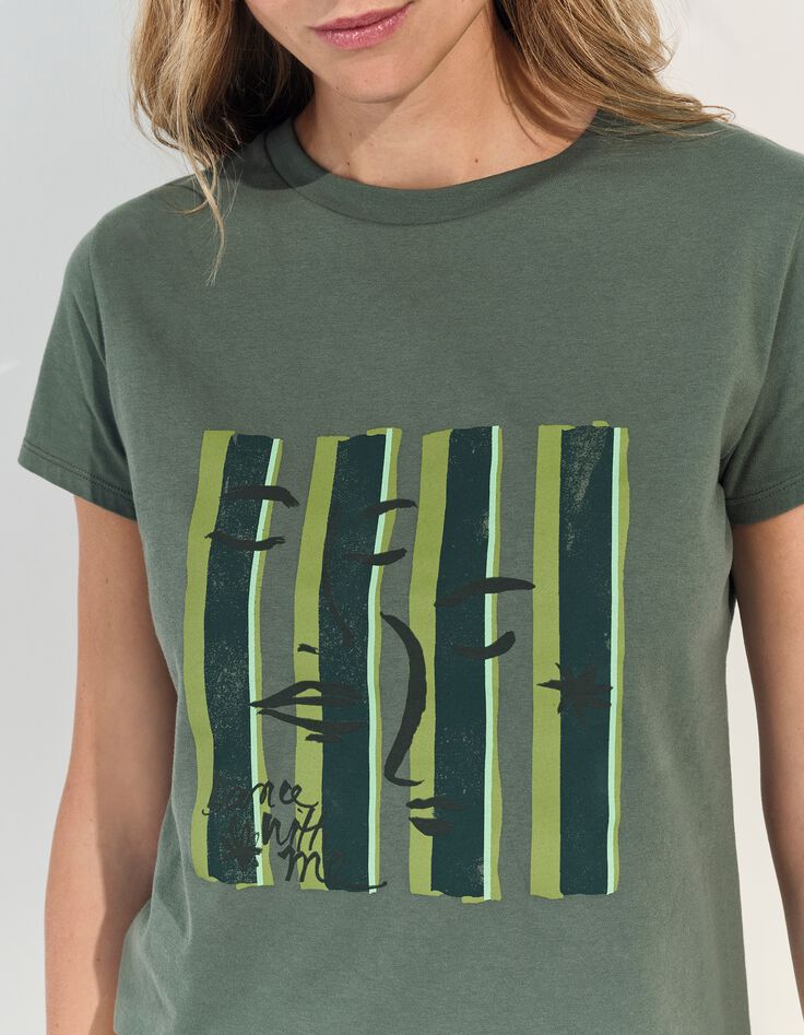 MIKA - T-shirt kaki visuel visages sur fond ray&eacute; -4