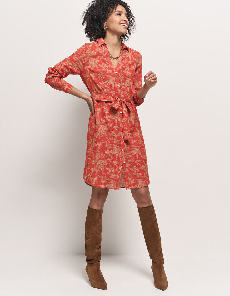 REALLY - Robe chemise orange imprimé jungle flash-2