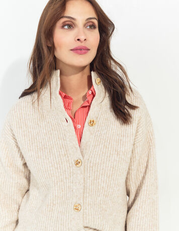 TIANA - Cardigan beige tricot à col montant -10
