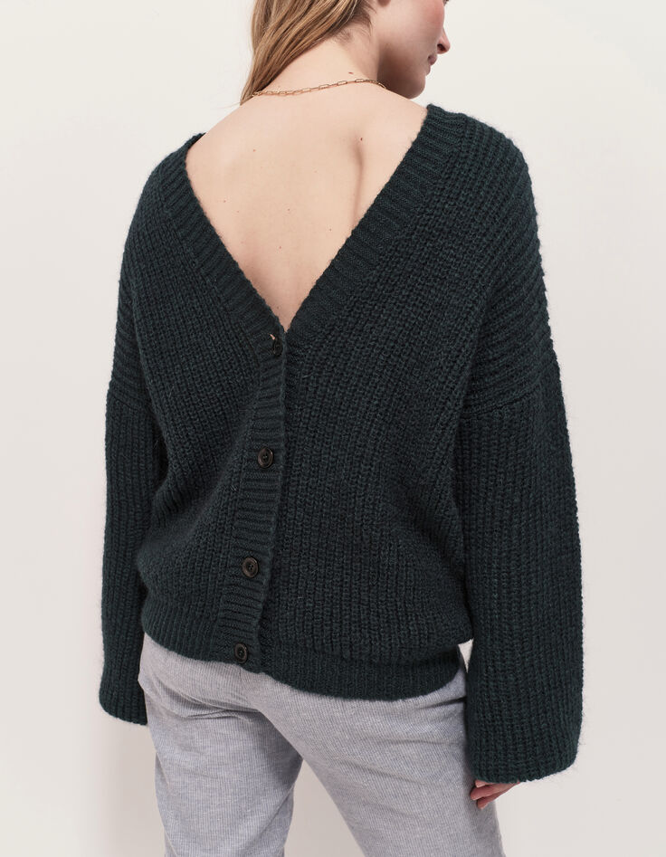 TREFLE - Cardigan vert tricot réversible devant/dos-3 TREFLE - Cardigan vert tricot réversible devant/dos-3