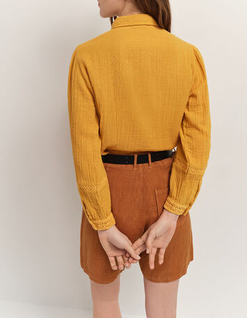 PODIUM - Short caramel en lin-3