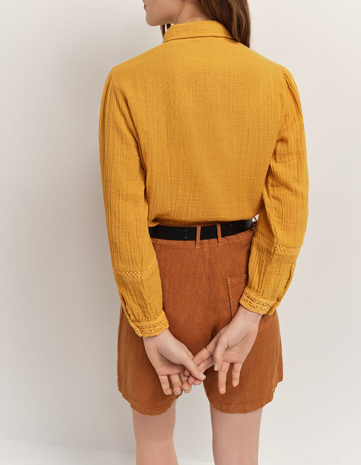 PODIUM - Short caramel en lin-3