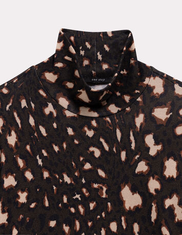 MADLY - T-shirt kaki col roulé imprimé tachiste animalier-2