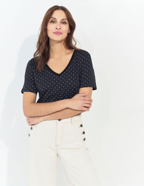 MADIAN - T-shirt noir coton bio minimaliste carrés écrus  - One Step