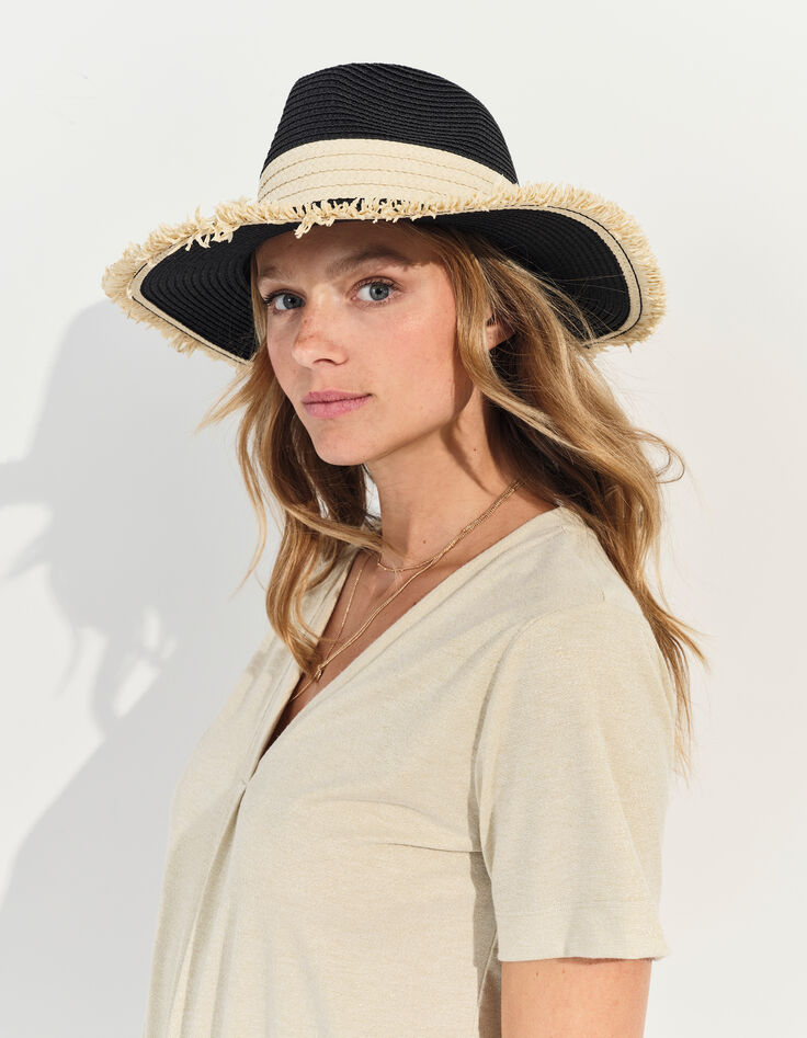 ANGELINA - Chapeau noir et beige tressé -2