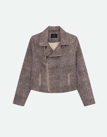 DEAN - Blouson sand esprit motard à motif léopard-5