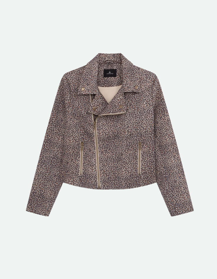 DEAN - Blouson sand esprit motard à motif léopard-5
