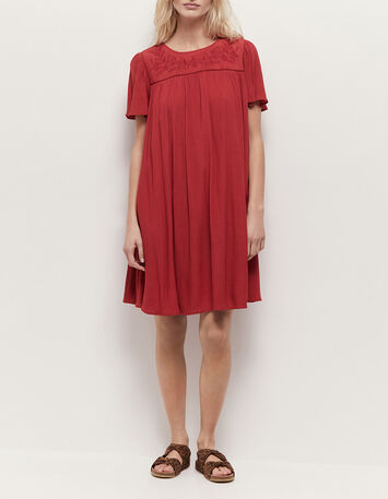 REVIA - Robe chilipepper en crêpe broderies ton sur ton-1