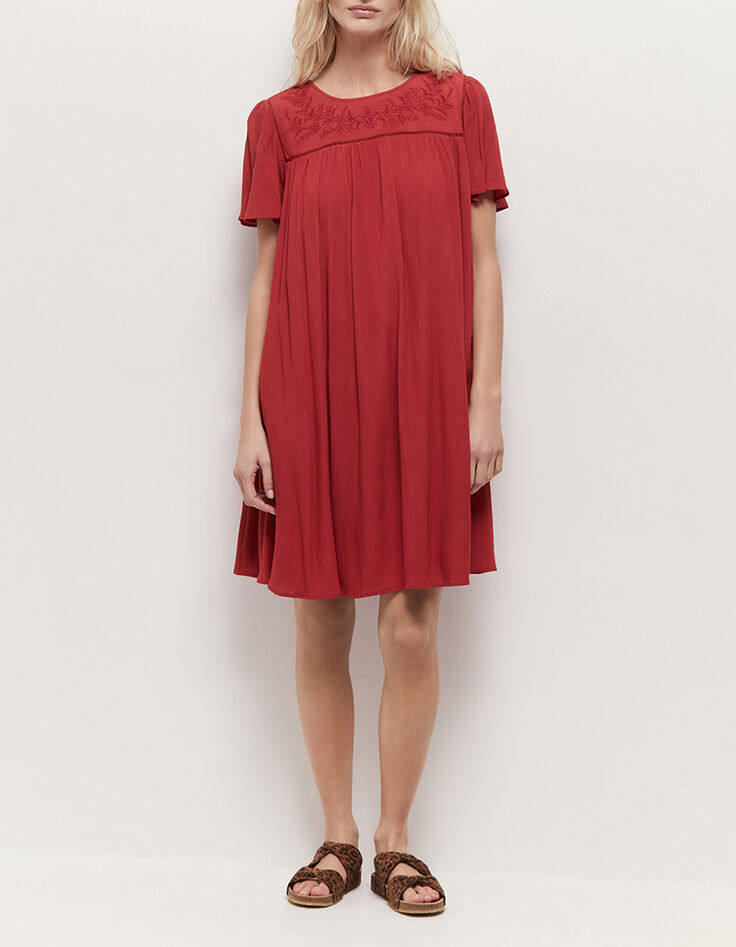 REVIA - Robe chilipepper en crêpe broderies ton sur ton-1