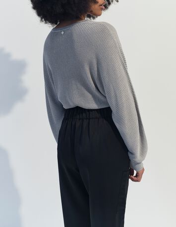 TONY - Pull argent tricot c&ocirc;tel&eacute; manches chauve-souris -3