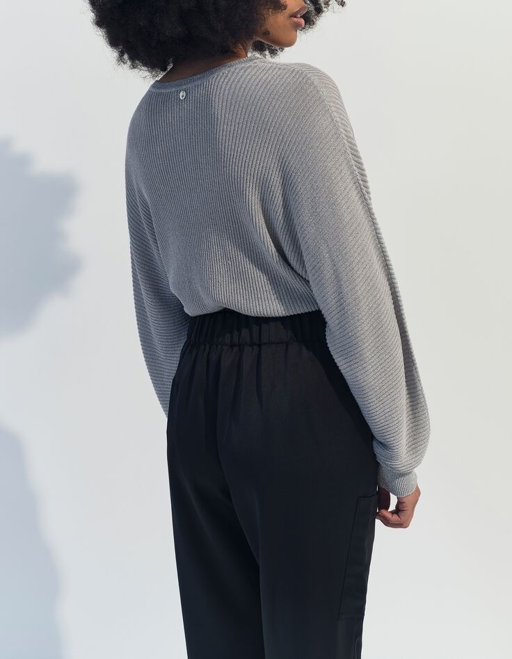 TONY - Pull argent tricot c&ocirc;tel&eacute; manches chauve-souris -3