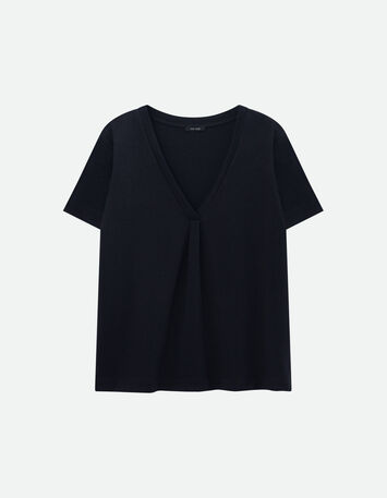 MARCIA - T-shirt noir encolure V maille irisée -7