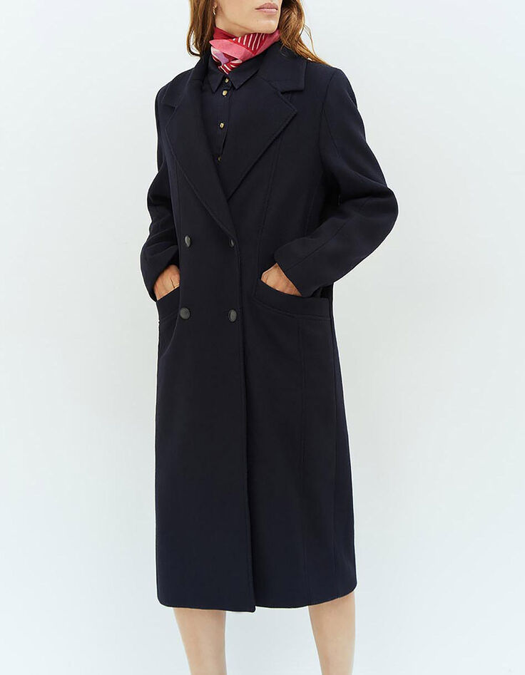 DELHI - Manteau long marine à boutonnage croisé-1